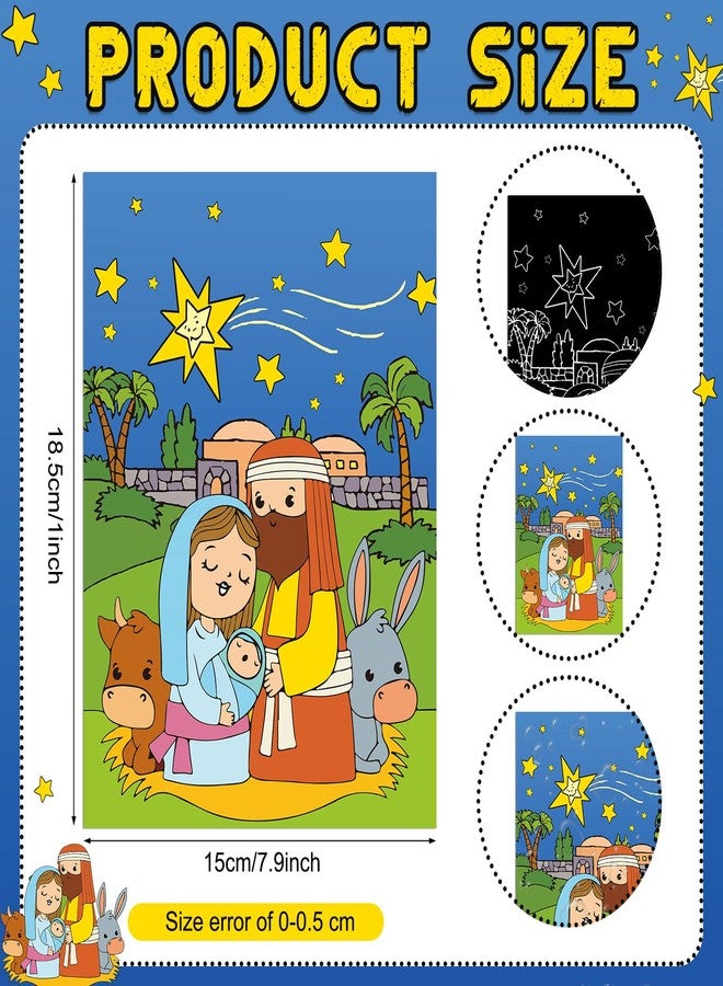 مارسبارك - ٢٤ قطعة من ورق تلوين قوس قزح لعيد الميلاد - مجموعة كبيرة من أوراق التلوين - مشهد ميلاد ديني - ورق تلوين قوس قزح - ملصقات سحرية مسيحية - ورق أسود قابل للخدش - أنشطة حفلات - Image 2